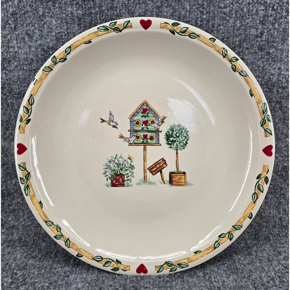 Vtg Thomson Pottery Birdhouse 12" Serving Platter Plate Cream Multi Country Folk